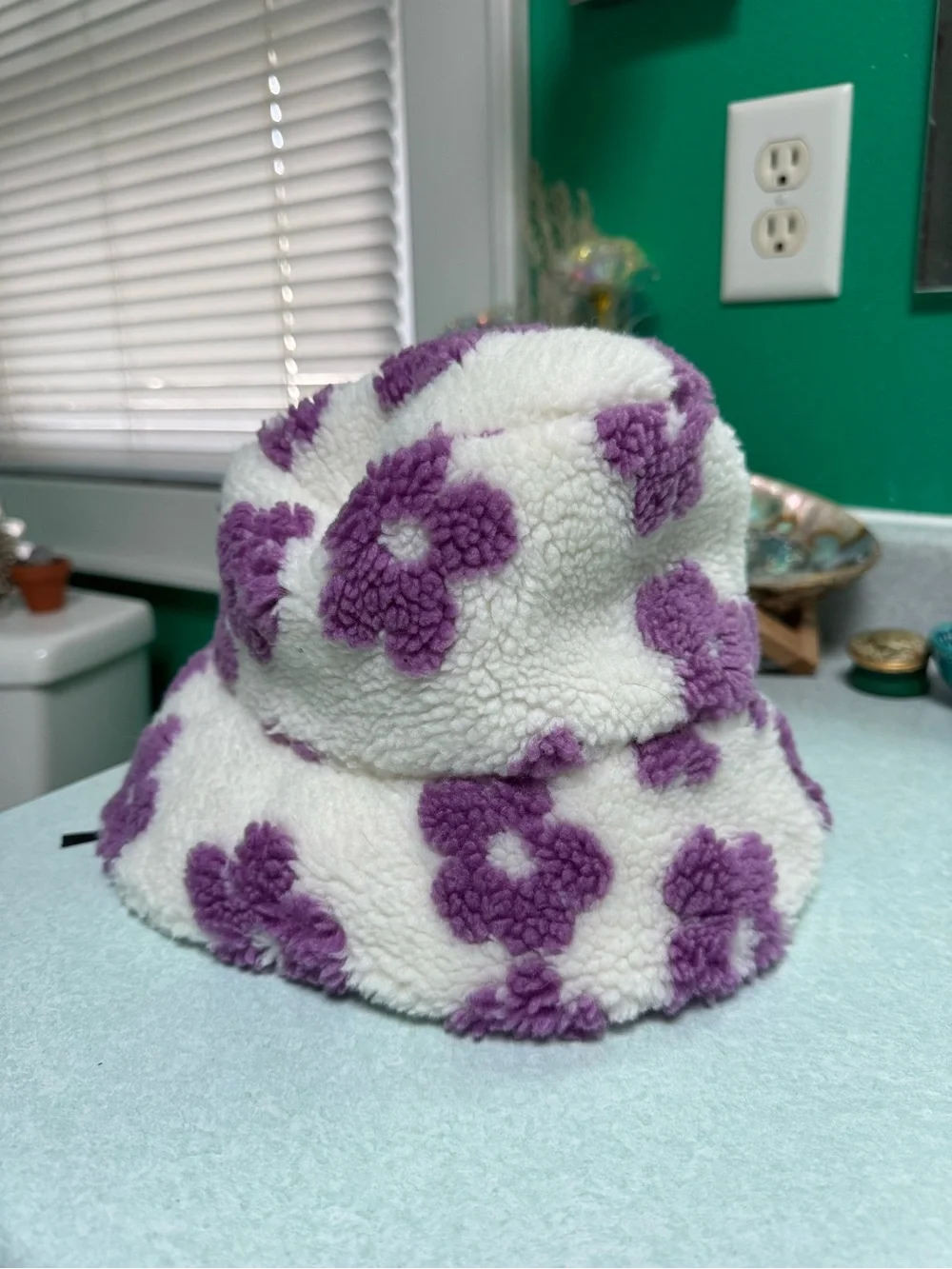 Purple Floral Sherpa Bucket Hat - Picture 3 of 4